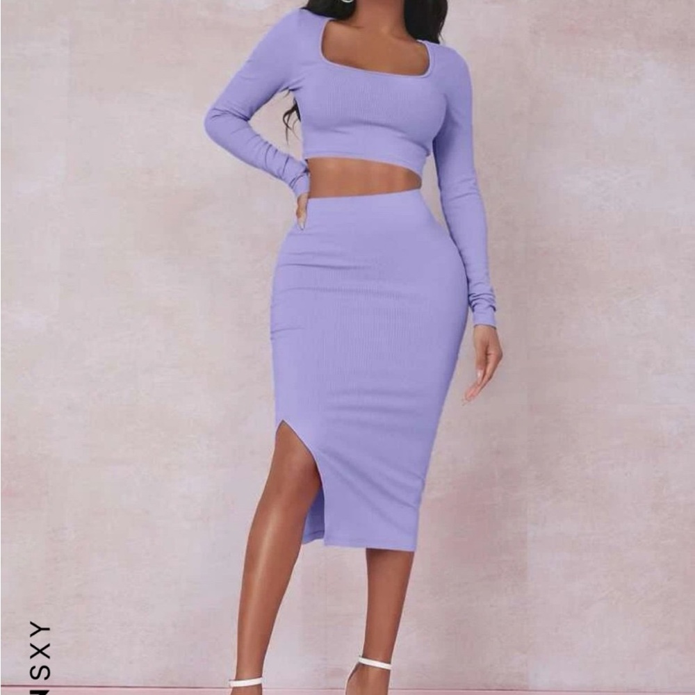 Shein crop tee and split thigh skirt set